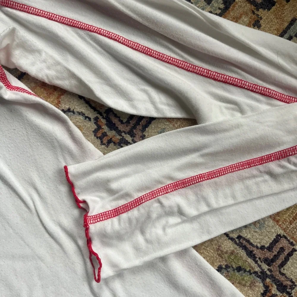 FP Movement Free People White Red Contrast Stitch Mock Neck Long Sleeve Top XL - Picture 4 of 9